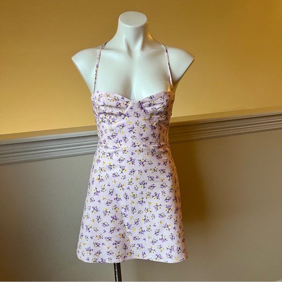 ZARA PRINTED LINEN BLEND DRESS MAUVE SIZE S  | 8342/206/612 - Picture 5 of 9